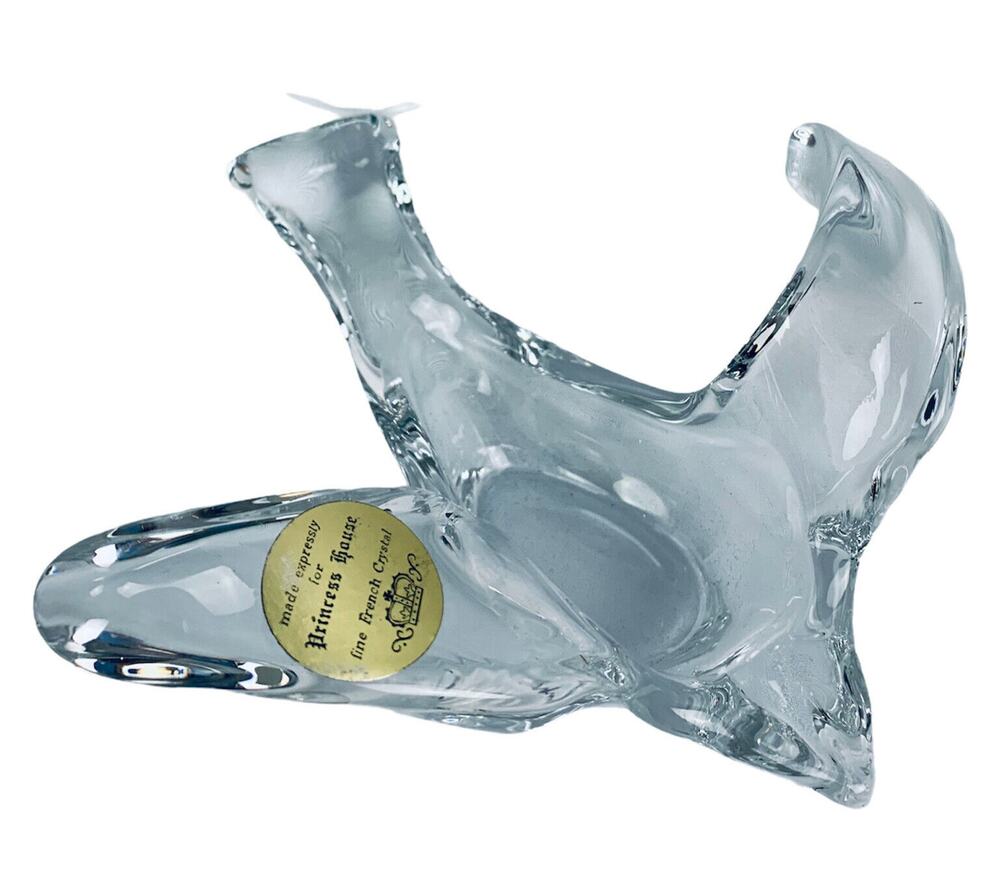 Princess House #458 French Lead Crystal Art Glass Bird Dove Bowl Dish